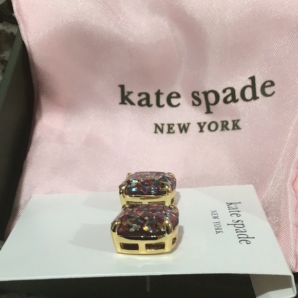 Kate Spade Multiglitter Small Square Stud Earrings with dust bag & box - Picture 2 of 3